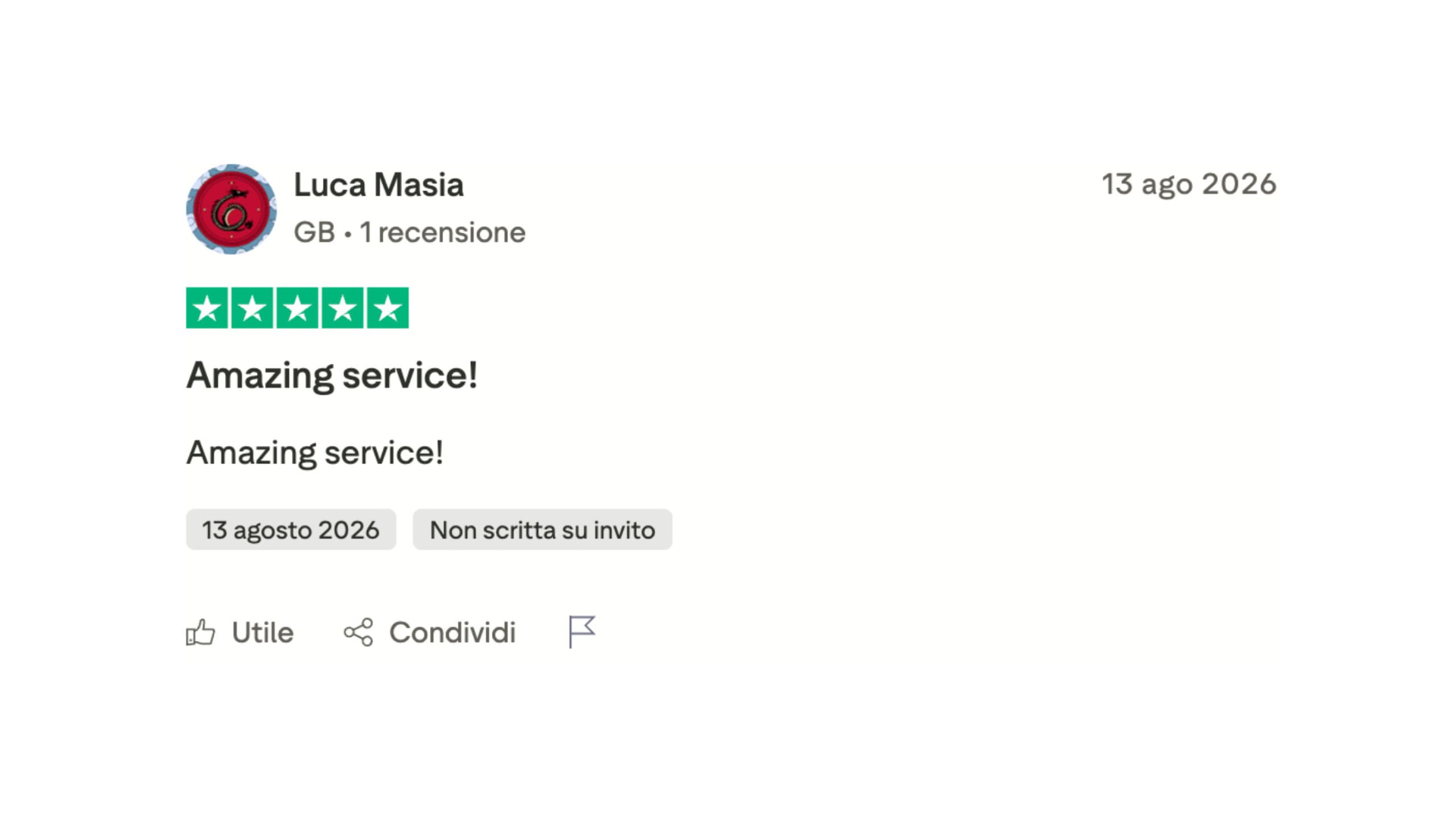 Trustpilot review by Luca Masia
